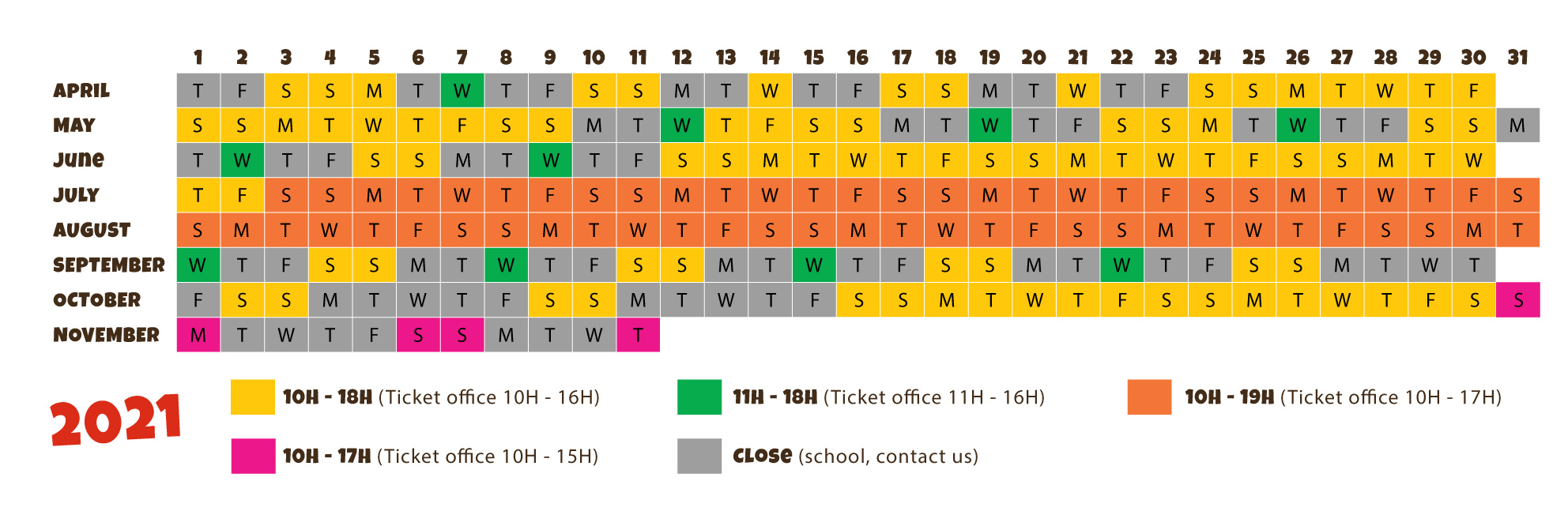 leisure park's calendar