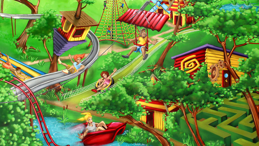 attraction-plan-Village-des-fous fresque du parc
