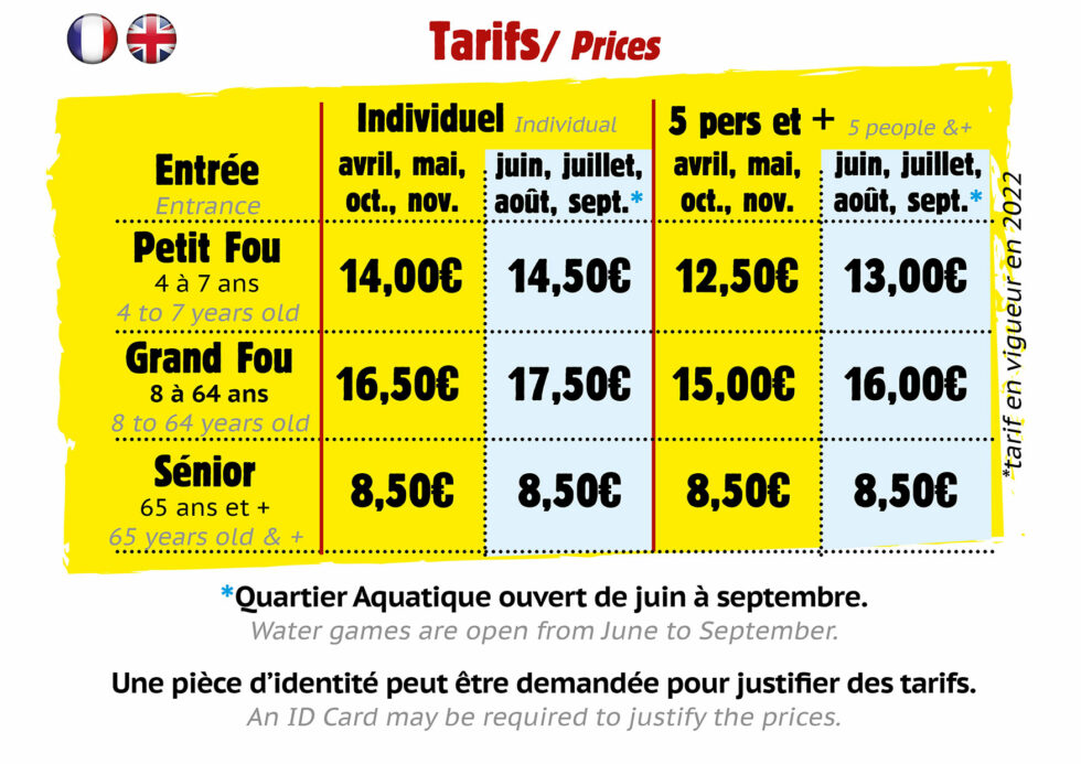 Horaires et tarifs du parc d'attraction | Le Village des Fous